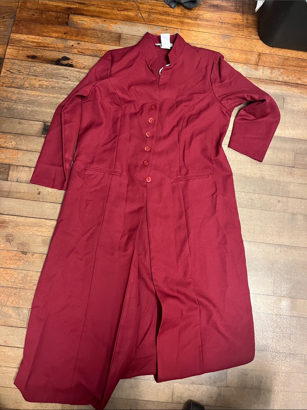 Jessica London Burgundy Long-Sleeve Button Front Dress Coat